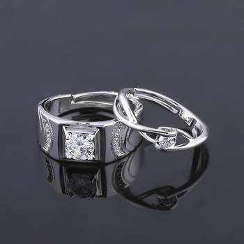 SILVERSHINE,silver plated simple single lovely crystal diamond adjustable couple ring for men and women. 1