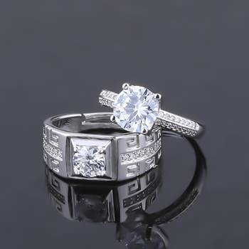 Silvershine,Silver Plated With Round Crystal Diamond And Magnificent Designer Adjustable Couple Ring For Men And Women. 1