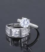 Silvershine,Silver Plated With Round Crystal Diamond And Magnificent Designer Adjustable Couple Ring For Men And Women.