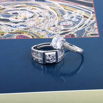 Silvershine,Silver Plated With Round Crystal Diamond And Magnificent Designer Adjustable Couple Ring For Men And Women. 2