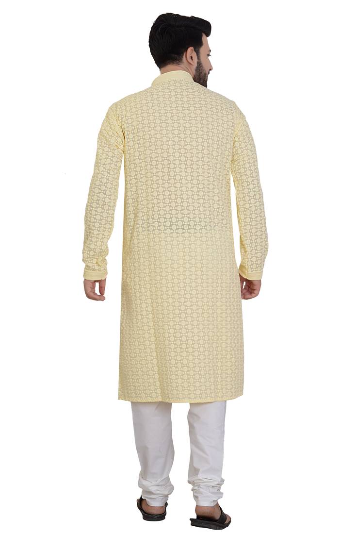 Yellow Stylish And Fancy Embroidery Kurta