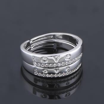 Silvershine,Silver Plated Ring Simbol Of Love Decorated Of Diamond Adjustable Couple Ring For Men And Women. 1
