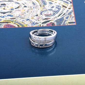 Silvershine,Silver Plated Ring Simbol Of Love Decorated Of Diamond Adjustable Couple Ring For Men And Women. 2