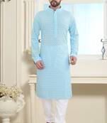 Blue Stylish And Fancy Embroidery Kurta