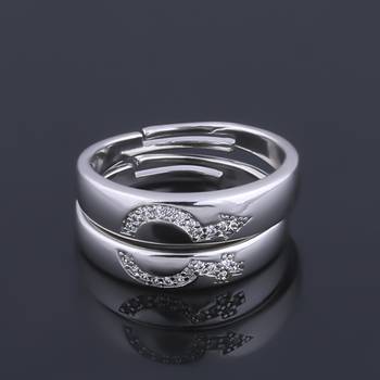 Silvershine,Silver Plated Attractive Antique Design With Diamond Adjustable Couple Ring For Men And Women. 1