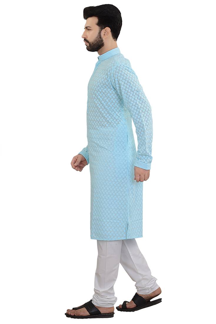 Blue Stylish And Fancy Embroidery Kurta