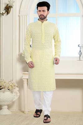 Yellow Stylish And Fancy Embroidery Kurta 1