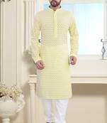 Yellow Stylish And Fancy Embroidery Kurta
