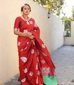 Maroon Woven Silk Saree With Blouse