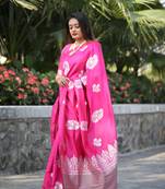 Pink Woven Silk Saree With Blouse