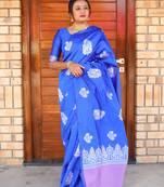 Royal Blue Woven Silk Saree With Blouse