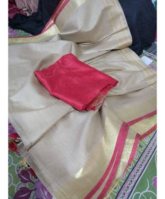 Cream Woven Cotton Handloom Sarees With Blouse 1