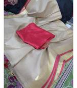 Cream Woven Cotton Handloom Sarees With Blouse