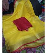 Yellow Woven Cotton Handloom Sarees With Blouse