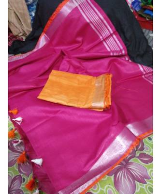 Pink Woven Cotton Handloom Sarees With Blouse 1