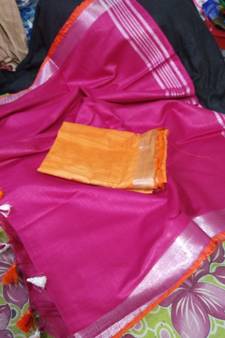 Pink Woven Cotton Handloom Sarees With Blouse