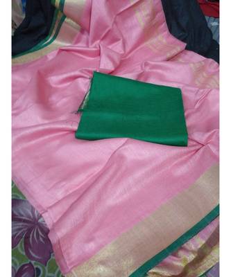 Peach Woven Cotton Handloom Sarees With Blouse 1