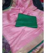 Peach Woven Cotton Handloom Sarees With Blouse