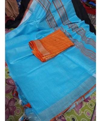 Blue Woven Cotton Handloom Sarees With Blouse 1