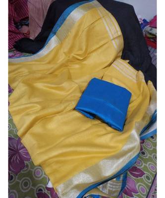 Yellow Woven Cotton Handloom Sarees With Blouse 1
