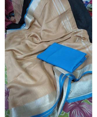 Cream Woven Cotton Handloom Sarees With Blouse 1