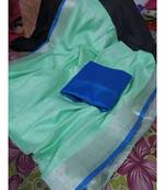 Turquoise Woven Cotton Handloom Sarees With Blouse