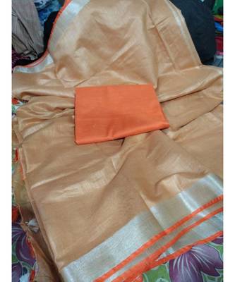 Orange Woven Cotton Handloom Sarees With Blouse 1