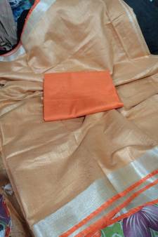 Orange Woven Cotton Handloom Sarees With Blouse