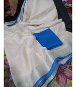 White Woven Cotton Handloom Sarees With Blouse