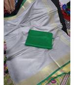 Grey Woven Cotton Handloom Sarees With Blouse