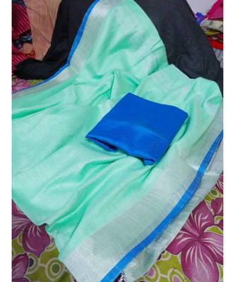 Turquoise Woven Cotton Handloom Sarees With Blouse 1