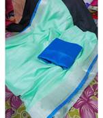 Turquoise Woven Cotton Handloom Sarees With Blouse