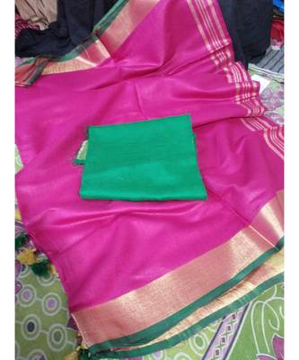 Magenta Woven Cotton Handloom Sarees With Blouse 1