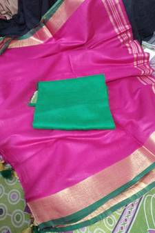 Magenta Woven Cotton Handloom Sarees With Blouse