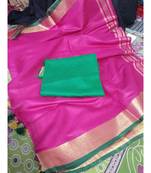 Magenta Woven Cotton Handloom Sarees With Blouse