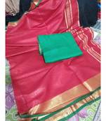 Red Woven Cotton Handloom Sarees With Blouse