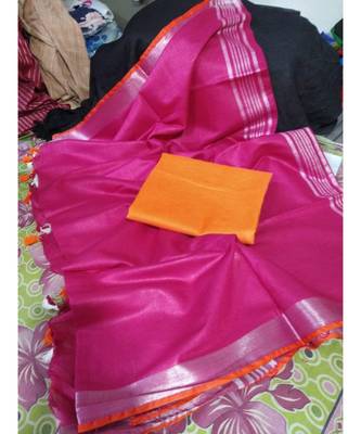 Magenta Woven Cotton Handloom Sarees With Blouse 1