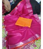 Magenta Woven Cotton Handloom Sarees With Blouse