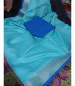 Blue Woven Cotton Handloom Sarees With Blouse