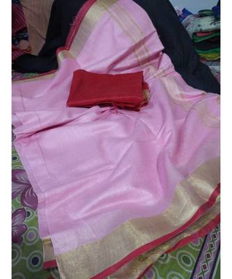 Pink Woven Cotton Handloom Sarees With Blouse 1