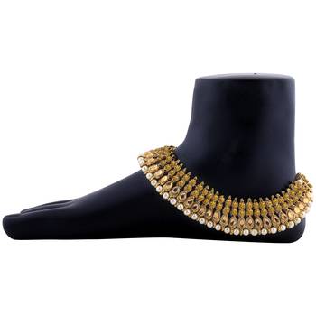 Charms Golden  Antique Kundan Anklet For Women And Girl. 2