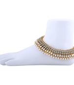 Charms Golden White Antique  Kundan Anklet For Women And Girl.