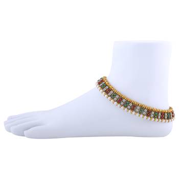 Gold Plated Traditional Multi Color Anklet For Women And Girl 1