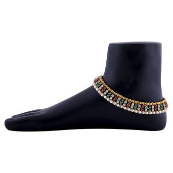 Gold Plated Traditional Multi Color Anklet For Women And Girl 2