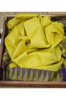 Yellow Hand Woven Poly Silk Handloom Sarees