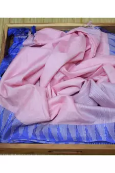 Peach Hand Woven Poly Silk Handloom Sarees