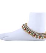 Gold Plated Traditional Multi Color Kundan Anklet For Women And Girl