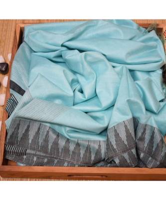 Turquoise Hand Woven Poly Silk Handloom Sarees 1