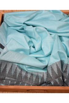 Turquoise Hand Woven Poly Silk Handloom Sarees