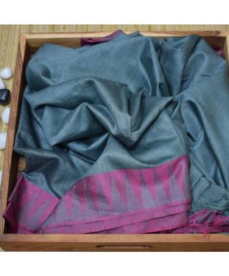 Grey Hand Woven Poly Silk Handloom Sarees 1